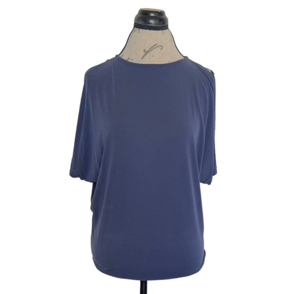 Ollie & Chloe By Jolie Womens Blouse Cold Shoulder Slit Blue Tunic Size Small